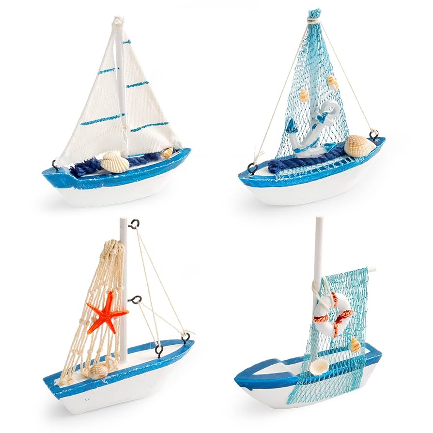 ヨット　船　ミニチュア Amazon.co.jp: 4個 ミニチュア木製ヨット ミニヨットモデル装飾